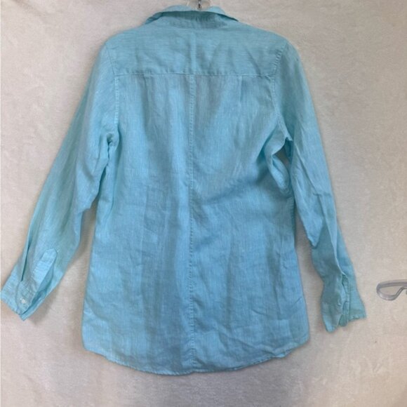 Frank & Eileen 100% Linen Shirley Button Shirt Classic Preppy Minimalist Blue M - Picture 6 of 16